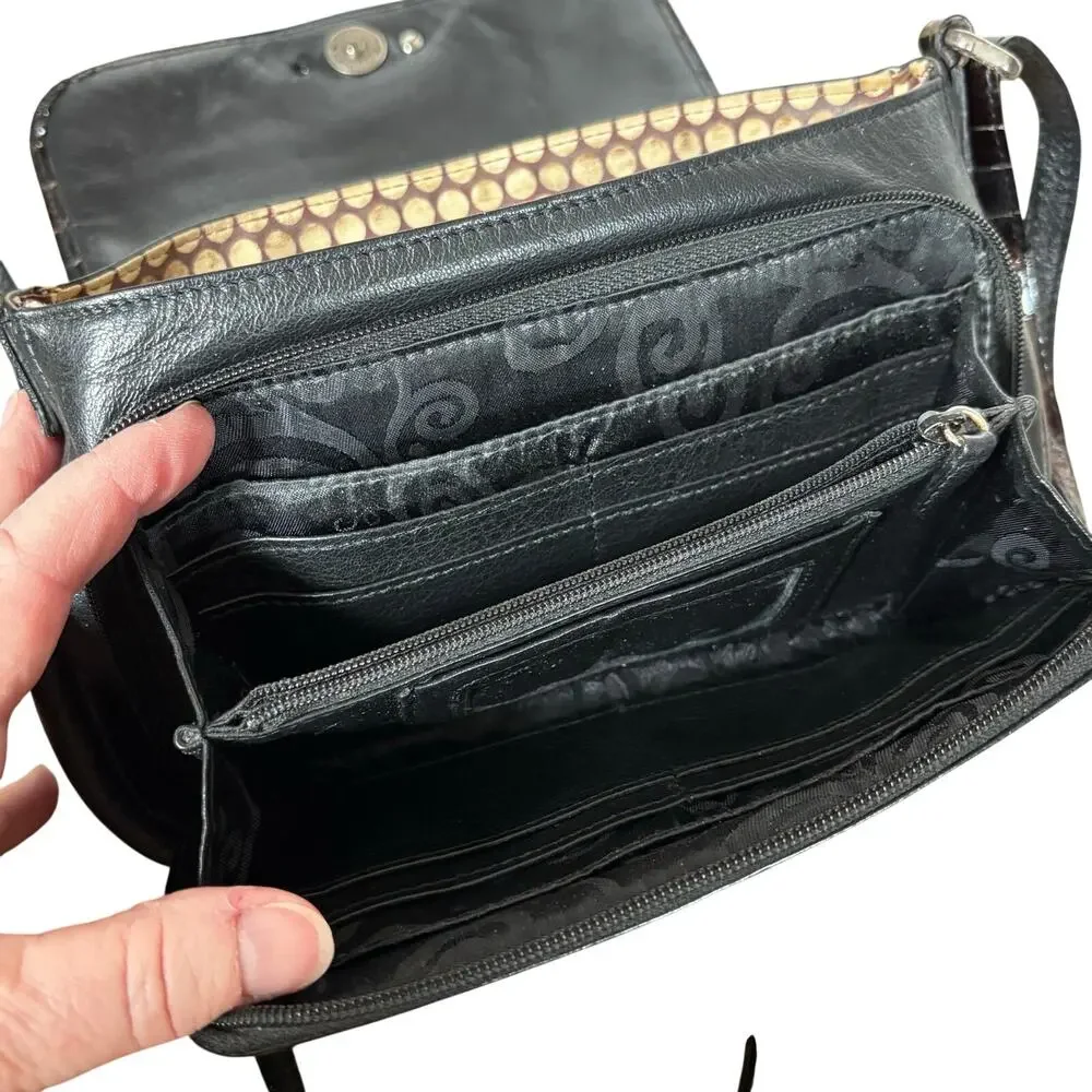 Vintage Brighton crossbody bag shoulder bag purse BLACK & brown moc croc FLAW